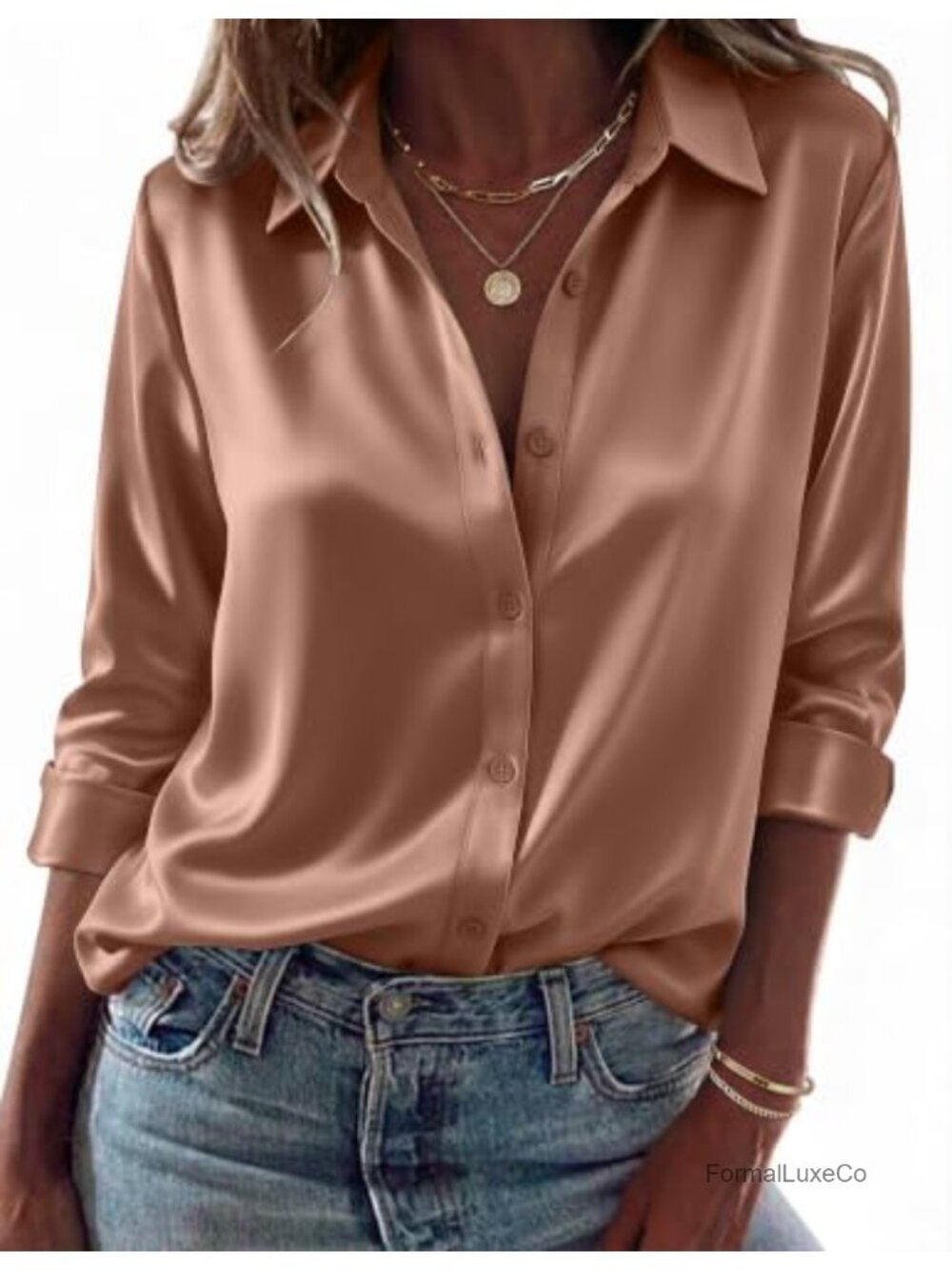 Satin Silk Button Down Shirt Long Sleeve Dressy Blouse